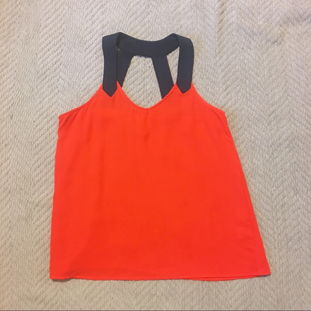 Red Sleeveless Blouse with Navy Straps - Picture 2 of 8